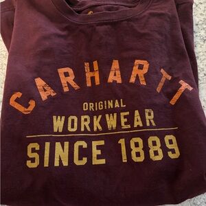 Carhartt Burgundy Longsleeve Tee with Yellow Logo
